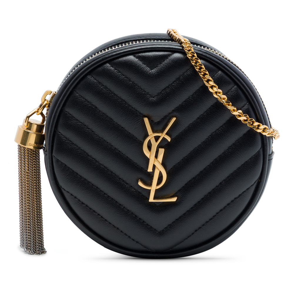 Pre-Loved Saint Laurent Baby Chevron Calfskin Round Vinyle Belt Bag